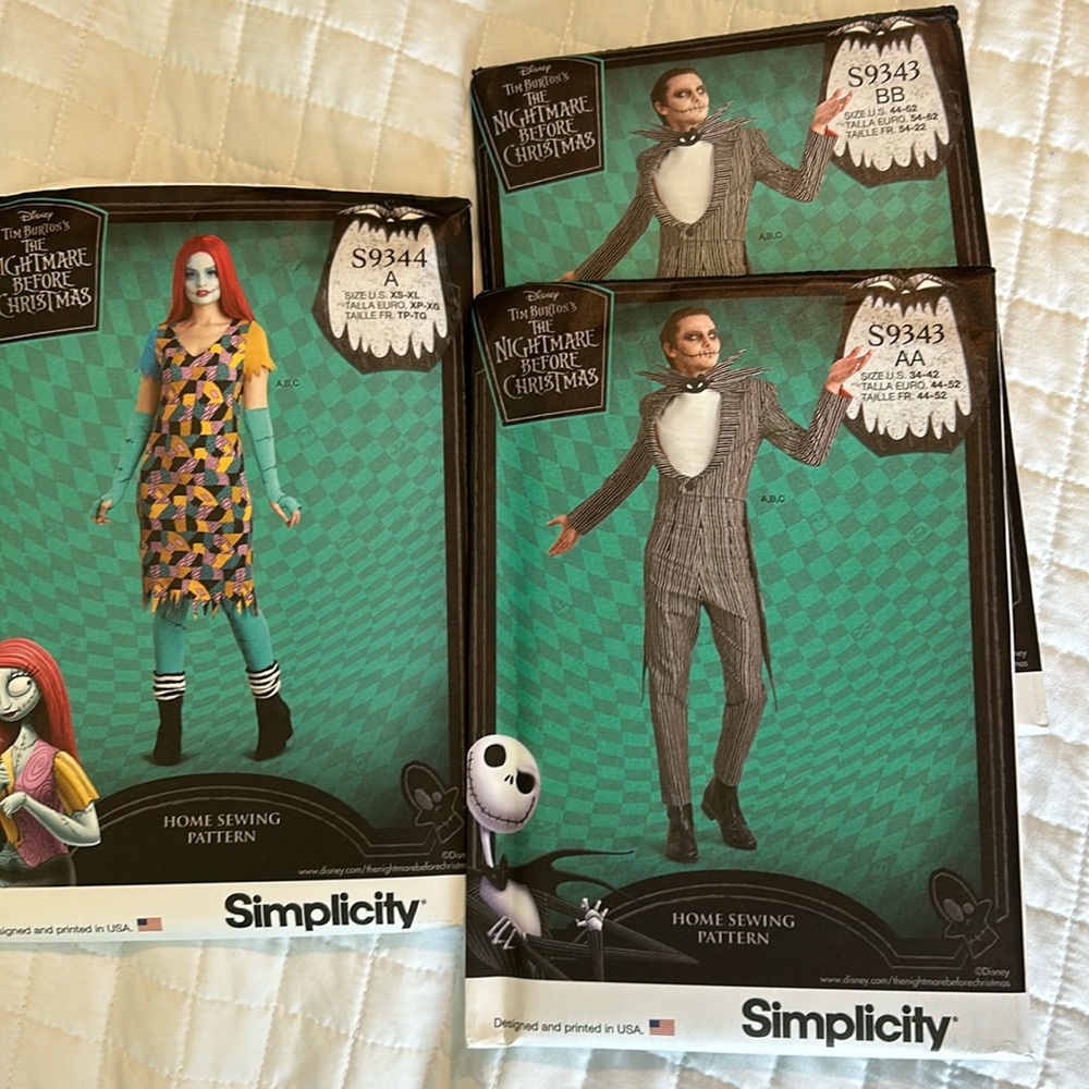 Simplicity Nightmare Before Christmas sewing patterns - Sally and Jack combo.